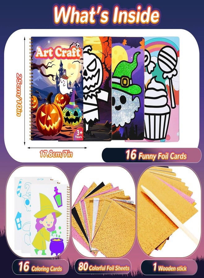 JULEASEL Halloween Foil Paper Arts and Crafts Kits, DIY Halloween Arts and Crafts for Kids, No Mess Foil and Coloring Books, Creative Spooky Art Gifts for Boys Girls Ages 4+ - Image 4